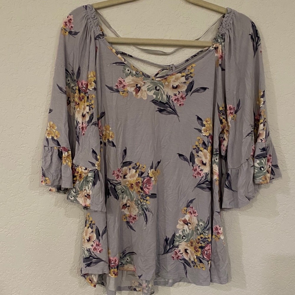 Bobeau Floral Flutter Sleeve Top